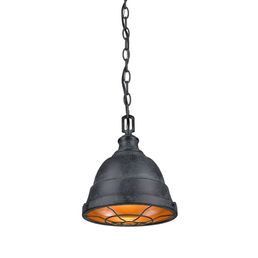 Golden Lighting-7312-S BP-Bartlett - 1 Light Small Pendant in Traditional style - 11 Inches high by 9.25 Inches wide   Black Patina Finish